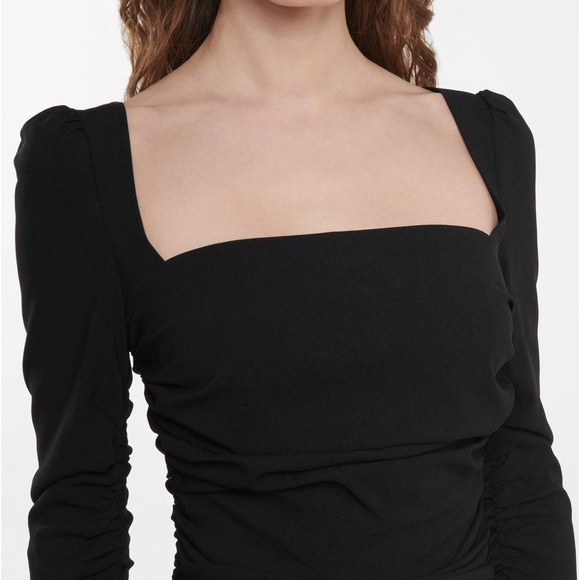 Zara Black Draped Midi Dress Square Neck Ruched Back - Picture 1 of 7